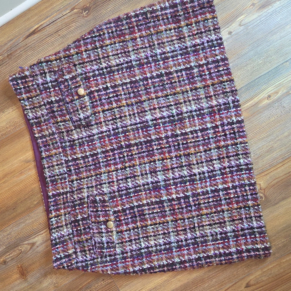 Plaid Tweed Mini Skirt - Purple and White